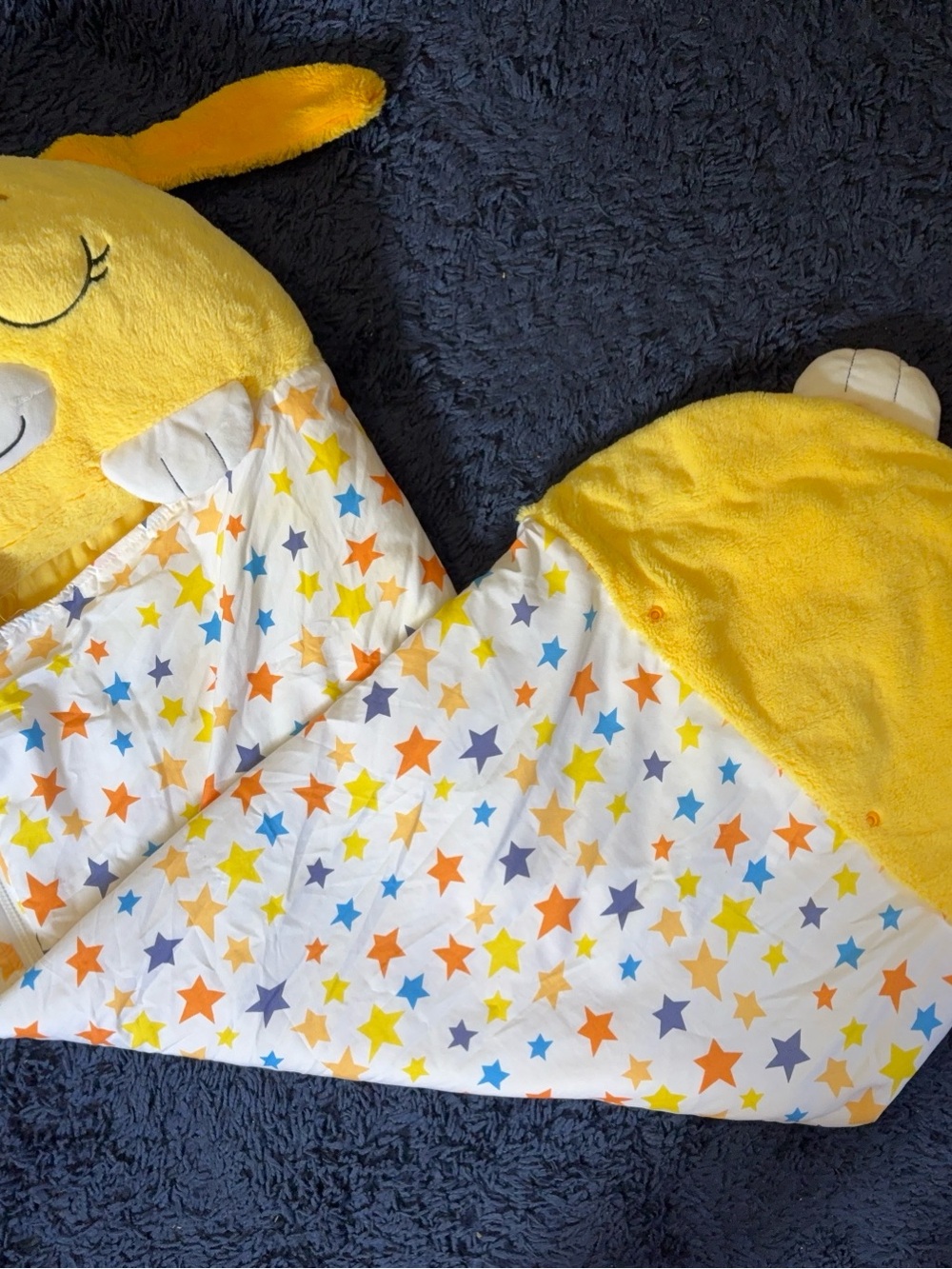 RETIRED Happy Napper Yellow Bear Hooded Kids Pajamas Sleep Sack with Star Print